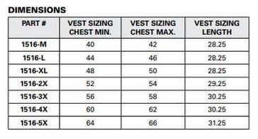Premium Black Bottom Mesh Safety Vest Size Chart