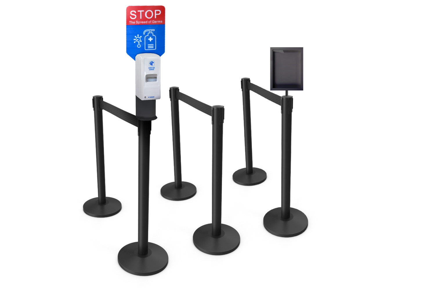 10 ft SmartQ Retractable Belt Barrier Black Post | 6-Pack