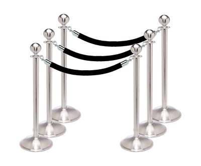 Stanchion Bundle - (6) Ball Top Dome Base Posts with (4) 6’L Velour Ropes